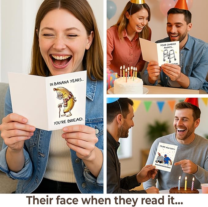 Funny Birthday Cards for Adults – Hilarious Greeting Card Set with Envelopes & Stickers – Sarcastic, Offensive Humor for Friends, Coworkers, Him, Her – 12 Pack (Birthday Funny)