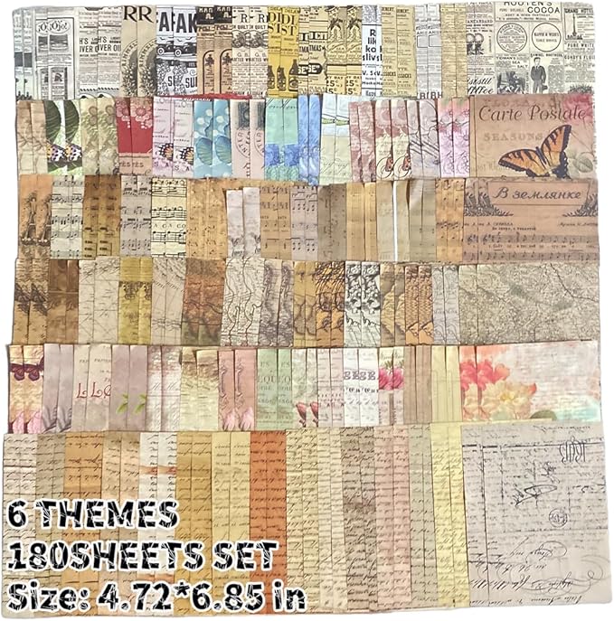 180 Sheets Collage Material Vintage DIY Scrapbook Paper Journaling Scrapbooking Supplies for Notebook Decor Cottagecore Picture Frames DIY Bullet Journal Artwork Art Collage