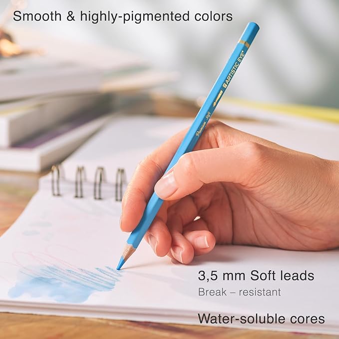 ARTISTIC EYE Premium Watercolor Pencils | Set of 72, Quality 3.5mm Soft Core Leads, Water-Soluble Pencils, Perfect for Beginner & Advanced Artists