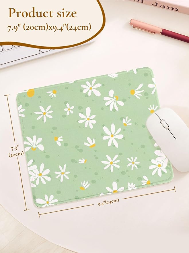 Cute Bouquet of Flowers Mouse Pad, Waterproof Aesthetics Mouse Pads Design, Non-Slip Rubber Base Computer Simple Funny Mousepad,Small Mouse Mat Desk Accessories,Green White Floral