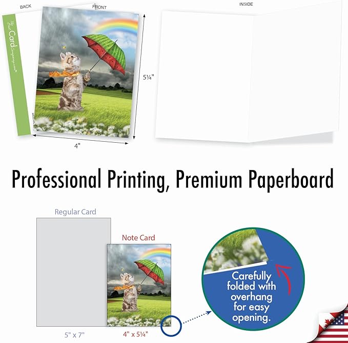 The Best Card Company - 10 All Occasion Blank Cat Cards (4 x 5.12 Inch) - Cute Assorted Bulk Card Set - Fruit Cat AM6323OCB-B1x10