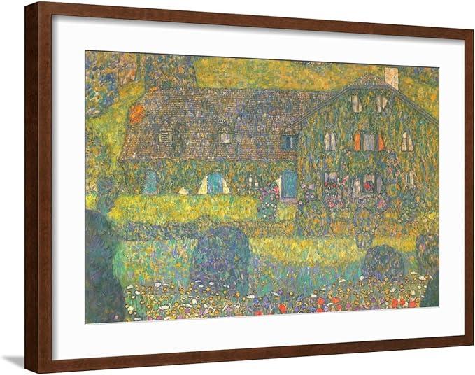 ART.COM Wall Art Print House in Attersee on Brown Frame by Gustav Klimt, 29" x 21"