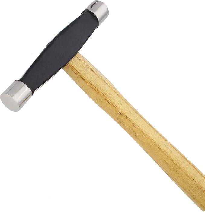 The Beadsmith Two-Sided Embossing Hammer - 11 inches Wooden Handle, 260mm Steel Head with 15 & 18mm Faces - Repousse Tool Used to Add Texture and Dimension to Metalwork