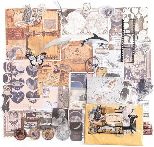 Alideco 100pcs Vintage Scrapbook Supplies Pack for Art Journaling Bullet Junk Journal Planners DIY Paper Stickers Craft Kits Notebook Collage Album Aesthetic Cottageco (baiyehuange)