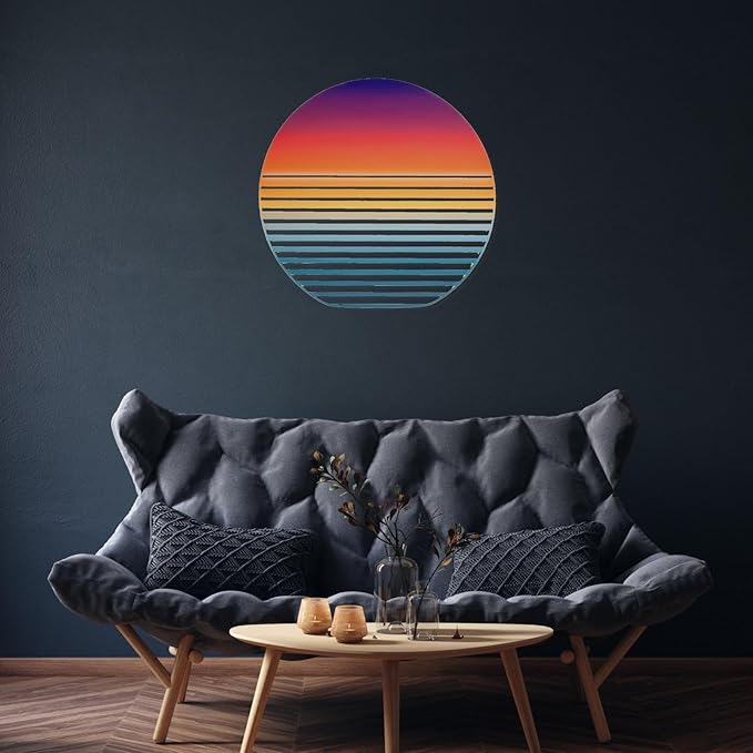 NEODECO Sunset on Sea Metal Wall Art for home decor, Minimalist art deco for living room, colorful wall sculpture (Large)
