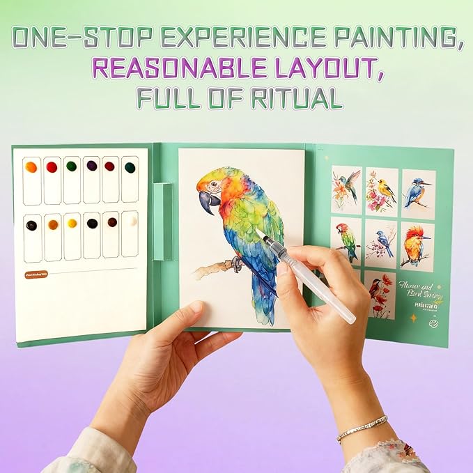 Breathly Watercolor Kit,Breathly Creative Stress Relief Kit Watercolor Painting Book,DIY 3-Fold Watercolors Pad,Relax and Adjust Your Mood for Beginners and Enthusiasts (A)
