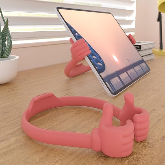 Honsky Adjustable Tablet Stand, Portable Phone Holder for Desk Bed - Multi-Angle Drawing Stand Compatible with All Tablets (Light Red)