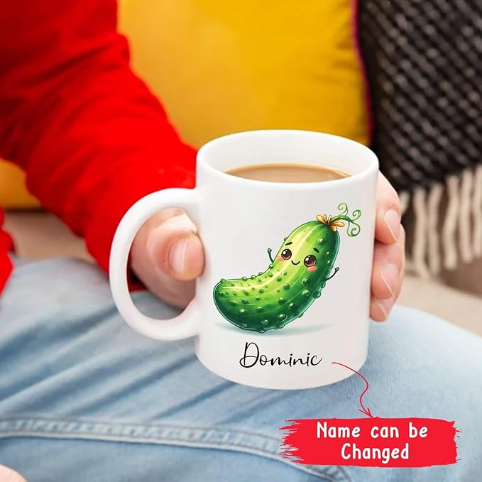Personalized Cucumber Coffee Mug Gift For Cucumber Lover Birthday, Customized Name Cucumber Ceramic Cups, Vegetable Enthusiast's Mugs, Cucumber Fruit Travel Porcelain Cup 11oz 15oz, Cucumber Gift