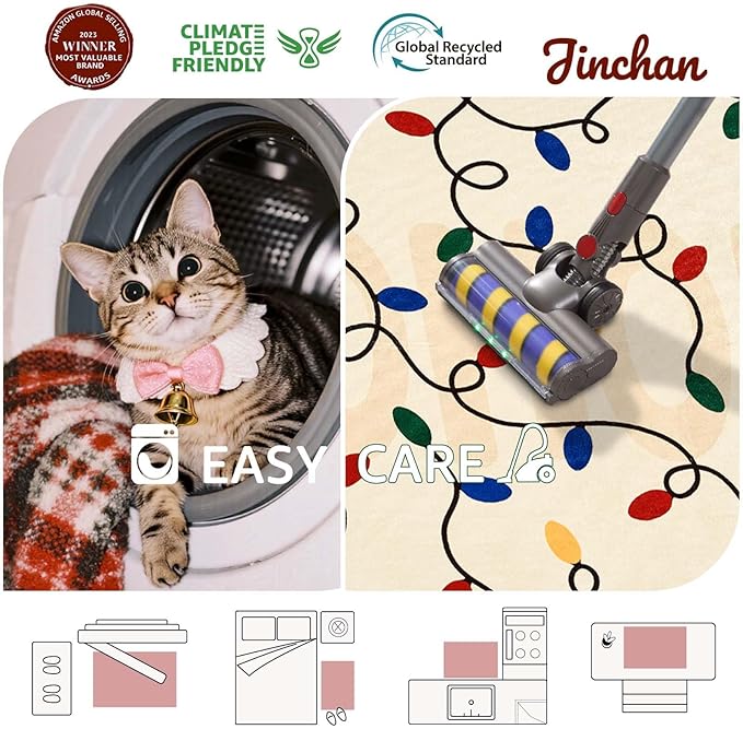 jinchan Jingle Lights Christmas Rug 2x3 for Entryway Kitchen Small Beige Holiday Rug for Porch Bathroom Colored String Lights Winter Xmas Soft Festive Decor Washable Doormat for Bedroom Non Slip
