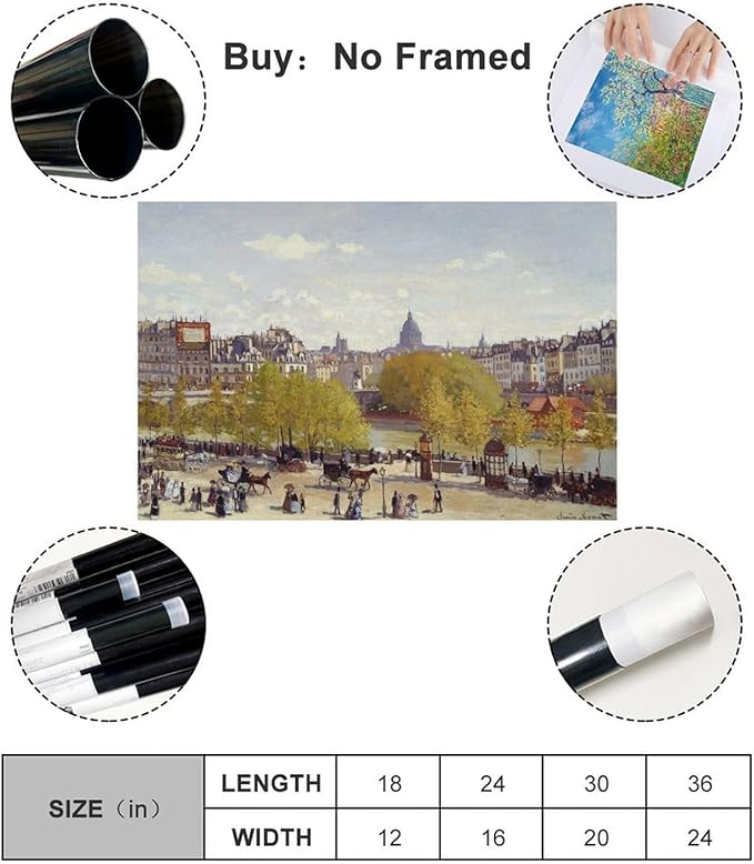CFIOZYOS 40+ Monet Famous Print Posters Wharf of Louvre, Paris by Claude Monet Impressionism Canvas Wall Art Print Poster For Home School Office Decor Unframe 12×18inch(30×45cm)