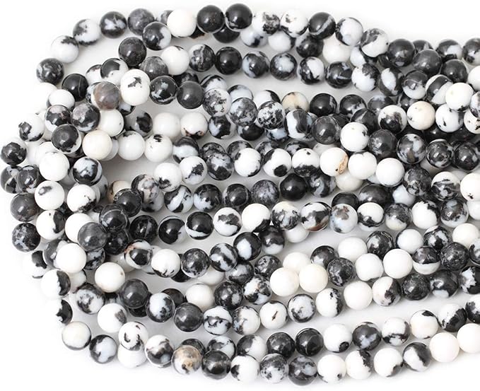 45PCS 8mm Natural Black White Zebra Jasper Gemstone Round Loose Beads Crystal Energy Stone for DIY Jewelry Making 1 Strand 15"