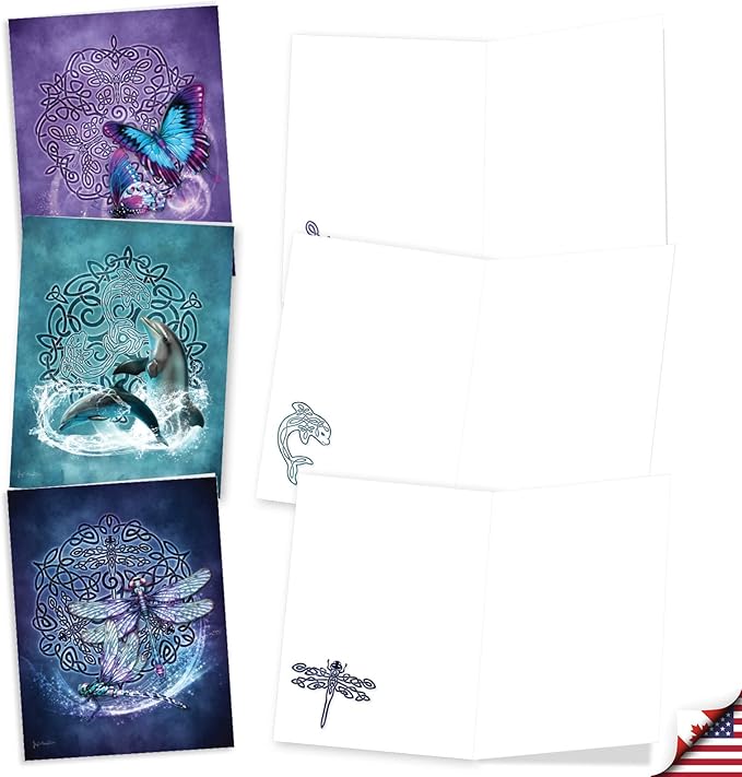 The Best Card Company - 20 Assorted Blank Notecards Bulk Box Set 4 x 5.12 Inch with Envelopes (10 Designs, 2 Each) - Celtic Totem AM10207OCB-B2x10