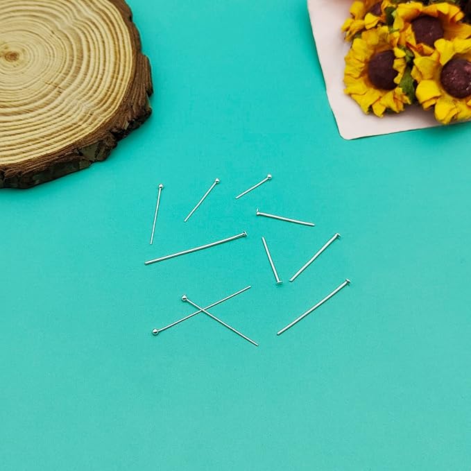 1000pcs Assorted Head Pins Set for Jewelry Making,Includes 500Pcs Ball Heads Pin and 500Pcs Flat Head Pins Eye Pins Beading Pins for Beading Jewelry Making (Silver, 18mm, 20mm, 24mm, 30mm, 35mm)