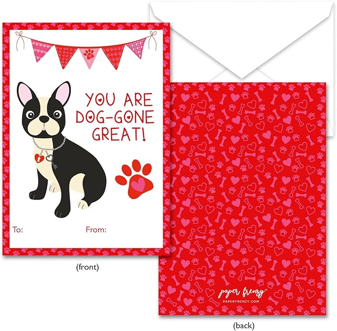 Paper Frenzy Dog Themed Valentine Cards WITH ENVELOPES - 25 Pack