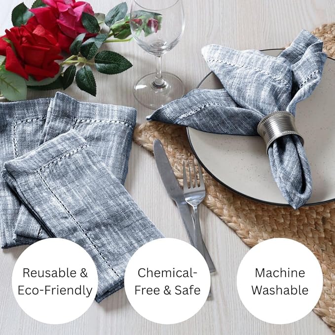 Slub Textured Dinner Napkins Set of 6-100% Cotton Cloth Napkins 18x18 Inch - Soft Durable Washable Fabric Napkins for Everyday Use & Special Occasions Christmas - Blue
