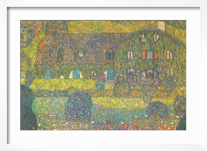 ART.COM Wall Art Print House in Attersee on White Frame by Gustav Klimt, 22" x 16"
