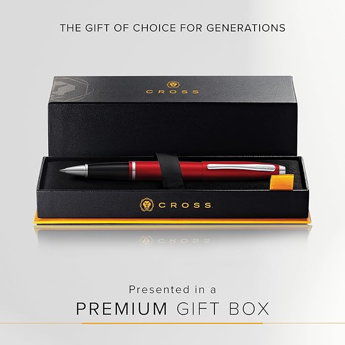 Cross Calais Refillable Rollerball Pen Presented in a Luxury Gift Box - Medium Point, Black Ink, Matte Metallic Crimson