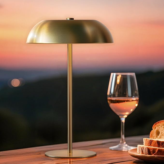Gold Cordless Table Lamp – Rechargeable Touch Lamp with 3-Color Dimming & Adjustable Height，Battery Powered lamp for Bedside, Bar, Desk, Outdoor Patio,Restaurant, Modern Luxury Decor