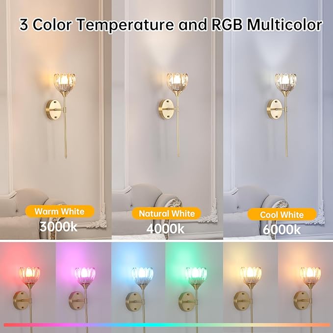 Battery Operated Wall Sconce Set of 2, Amber Tulip Vintage Wall Light Fixture Rechargeable 5000mAh Battery Powered Wall Lamp with Remote for Living Room Bathroom