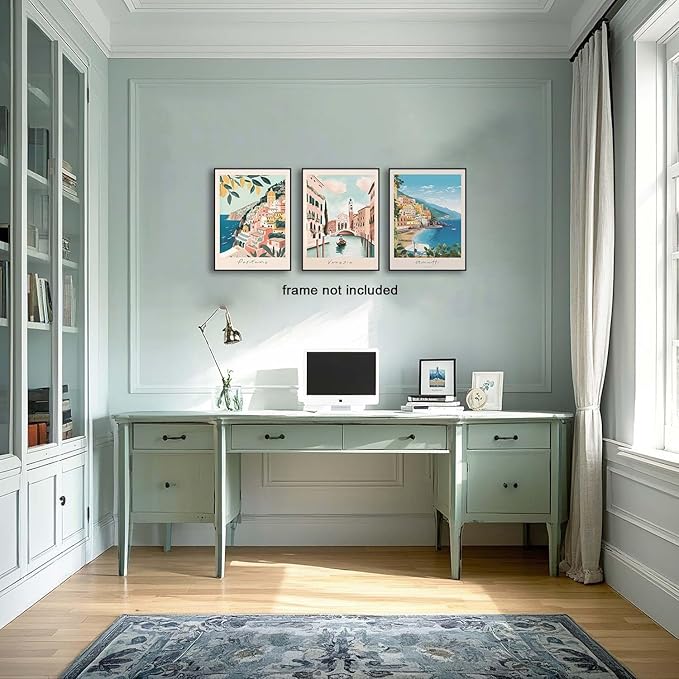 XLARTMY Italy Amalfi Coast Travel Posters Wall Art Canvas Decor City Landscape Blue Venice Coast Painting Beach Modern Artwork for Living Room Bedroom Bathroom Office Set of 3 12x16in Unframed