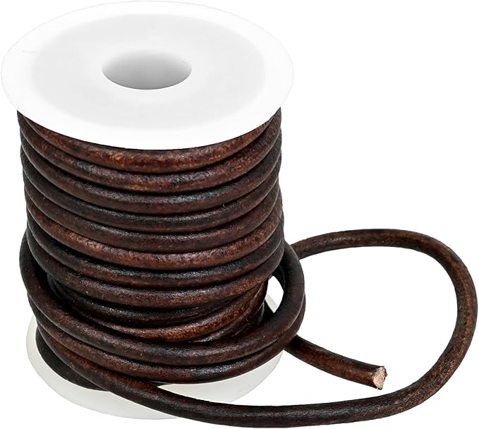 GENIQUE Real/Genuine Round Leather String Cord for Necklace, Bracelets, Jewellery, Braiding (4mm, Antique Brown Distressed)