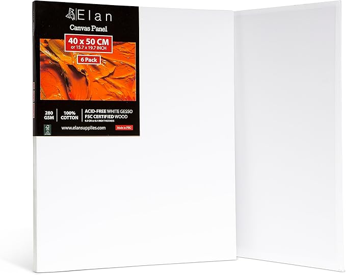 Elan Canvas Boards for Painting 15.7x19.7 Inch, 6-Pack 100% Cotton Acid-Free Blank Canvases for Painting 8oz, Triple Primed 15.7x19.7 Canvas Panels