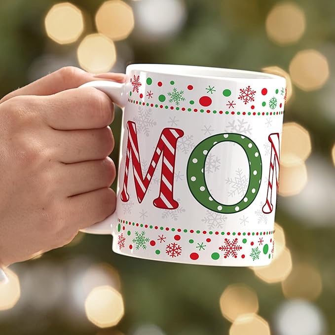 Let's Make Memories Personalized Mug - Festive Ceramic Coffee Mug for Christmas - Stocking Stuffer For Family, Friends, Neighbors - Microwave and Dishwasher Safe - Festive Name - Light - 11 oz.