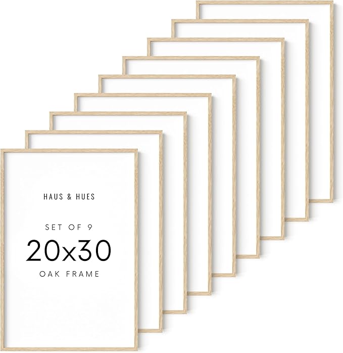 HAUS AND HUES Beige Oak Wood 20x30 Picture Frame - Modern Wood Wall Art Display - Lightweight 24x36 Frame for Art Prints, Photos, Posters - Ready-to-Hang Vertically & Horizontally (Set of 9)