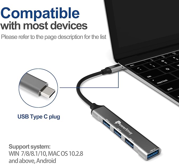 Travel USB HUB, USB C to USB Adapter Multiport Data HUB with 4 USB Ports (3 USB2.0 and 1 USB3.0) 5Gbps USB Data Transfer Port for MacBook,iPad Pro/Air,XPS,MateBook and More Type C Devices