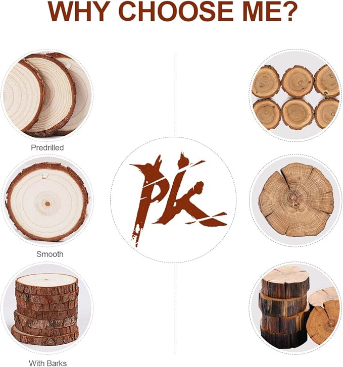 5ARTH Natural Wood Slices - 30 Pcs 3.5-4 inches Craft Unfinished Wood kit Predrilled with Hole Wooden Circles for Arts Wood Slices Christmas Ornaments DIY Crafts