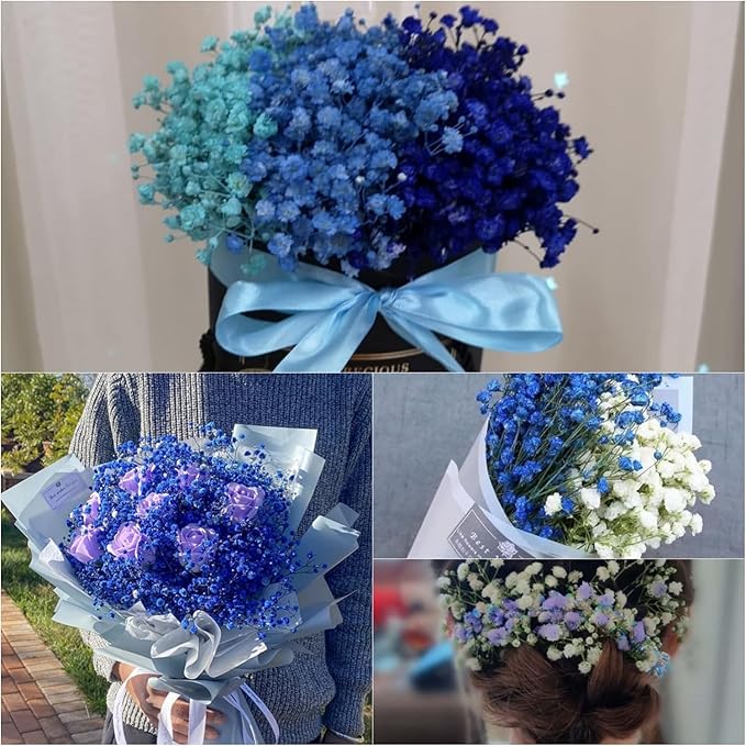 4000+ Dried-Blue-Babys-Breath-Flowers-Bouquet-17.2 inch, Dried Royal Blue Flowers for Vase, Natural Gypsophila Branches for Home Decor, Wedding, Table Decor, DIY Wreath Floral