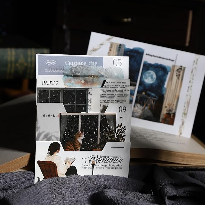 60 Pcs Fantastic Night PET Sticker Set, Large Starry Night and Window Scene Stickers for Scrapbooking, Journaling, and DIY Crafts