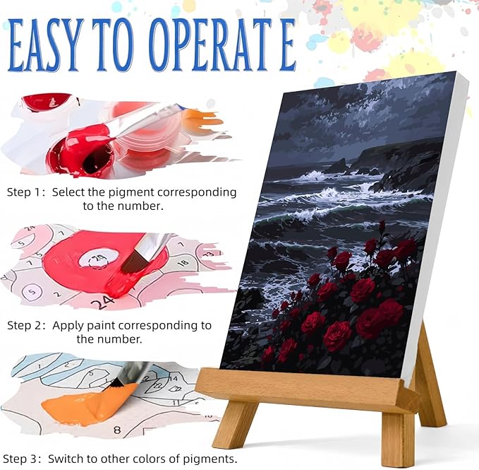 Paint by Numbers Kit for Adults Beginner,Wave Rose Easy Paint by Number Kits Canvas Without Framed,Tempestuous Waves DIY Acrylic Oil Painting Adults Paint by Numbers Kits for Home Decor 16x20 Inch