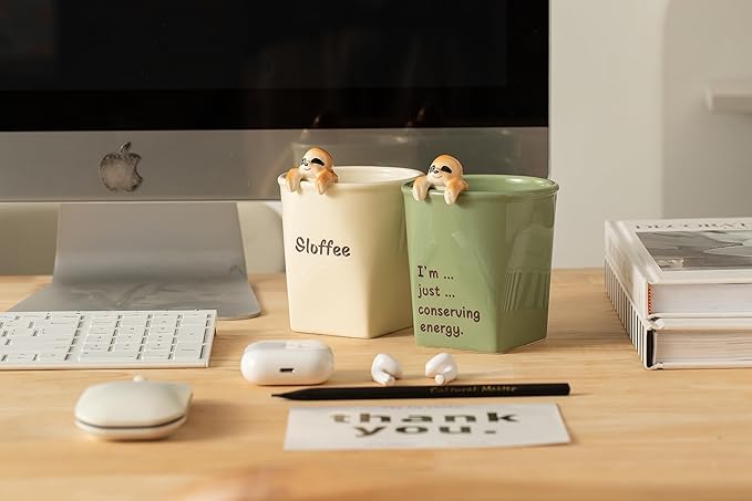 DIHOclub Ceramic Cup Funny 3D Sloth Mug Coffee Mug for Women and Men Gift for Best Friends and Coworkers (Cream-Sloth)