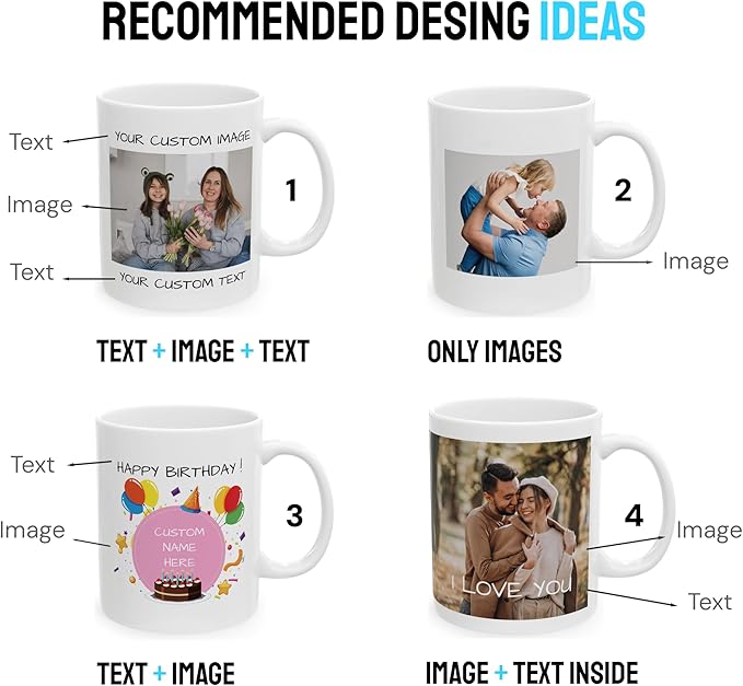 Personalized Coffee Mug – Custom Photo, Text, or Logo Ceramic Mug Tea Cup | Taza Personalizada with Picture or Message | Customized Gift Idea for Men & Women, Mom, Dad, Friends - White/Red 11oz