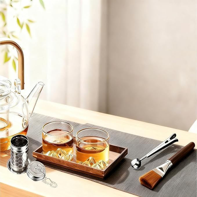 Extra Fine Mesh Tea Strainer Set, Loose Leaf Tea Steeper with Precision Filter for Black Tea, Green tea,Ground Coffee etc- reduce Sediment(Include Teaspoon Scoop and Tea Infuser brush)