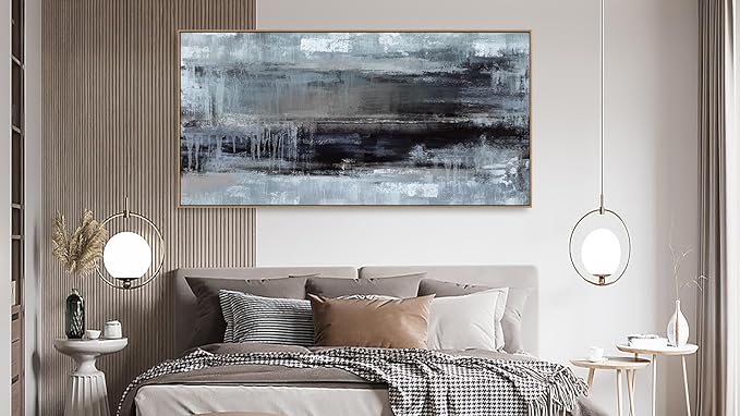 arteWOODS Abstract Framed Wall Art - Deep Blue Black Canvas Pictures Wall Decor Rustic Minimalist Vintage Painting Artwork Elegant Stylish Prints for Living Room Bedroom 40 x 20in Natural Wood Frame