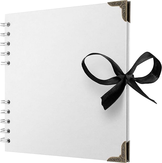 Bstorify Square Scrapbook Photo Albums 36 Pages (18 x 18 cm) White Thick Paper, Hardcover, Metal Corners, Ribbon Closure - Ideal for Your Scrapbooking Albums, Art & Craft Projects 7 x 7 Inch