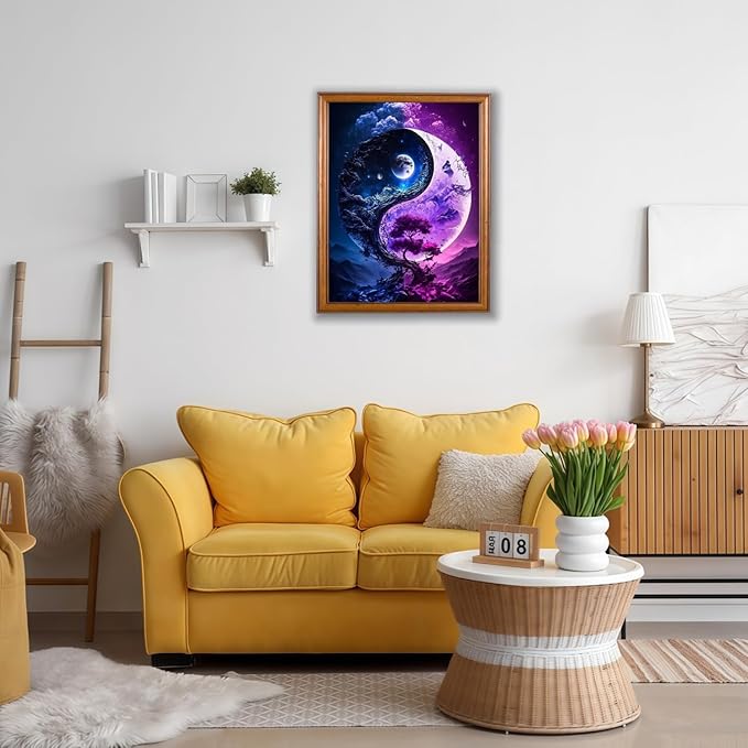 Mosaflare 5D Diamond Painting Kits for Adults, Yin Yang Tree Diamond Art for Beginners, DIY Moon Full Round Drill Paint by Diamonds Dot Gem Art for Adults, Home Wall Decor 12x16 Inch