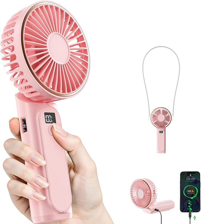 Portable Handheld Fan, 4000mAh, 180 Adjustable, 6 Speed Wind, USB Rechargeable Foldable Fan with Real-Time Display