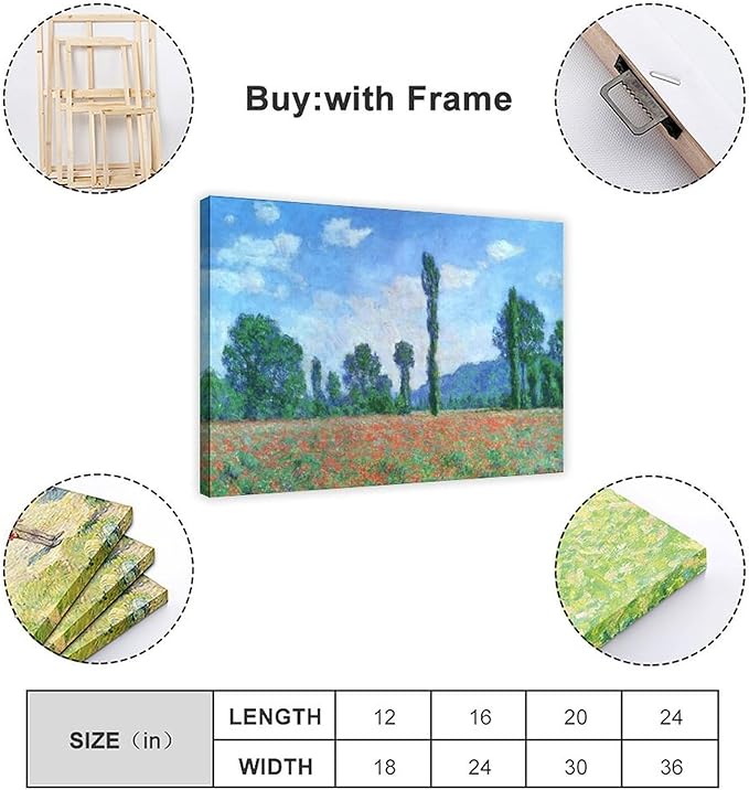 CFIOZYOS 40+ Monet Famous Print Posters Poppy Field in Giverny by Claude Monet Impressionism Poster for Teen Boys Room Wall Art Canvas Painting Print Frame 20×30inch(50×75cm)