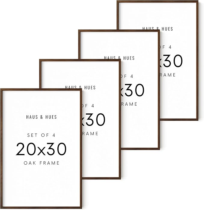 HAUS AND HUES 20x30 Walnut Oak Frame Set of 4 - Wooden Poster Holders, Rustic Gallery Wall Display