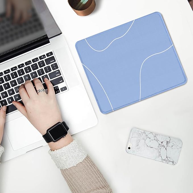 Seorsok Square Aesthetic Cute Line Mouse Pad,Office Home Personalized Mouse Mat Design,Waterproof Mousepad,Non-Slip Rubber Base Computer Mouse Pads for Wireless Mouse,Blue