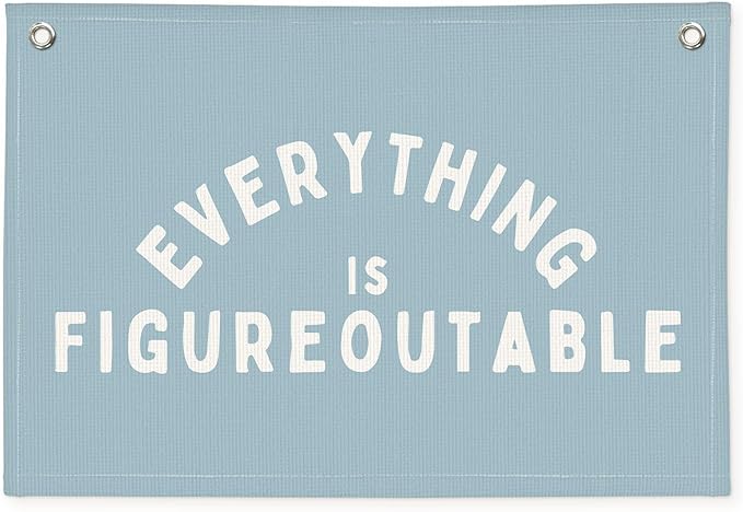 Everything is Figureoutable Inspirational Wall Decor, Motivational Classroom Decor, Classroom Wall Linen Canvas Banner Hanging Flag, 20x30 Inch - Blue