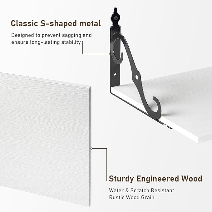 Dreamland Deep Floating Shelves, 48" W x 12" D Wall Shelves Set of 2, Wide Display Shelf Wall Mounted with Brackets, Bookshelf for Living Room, Bathroom, Bedroom, White