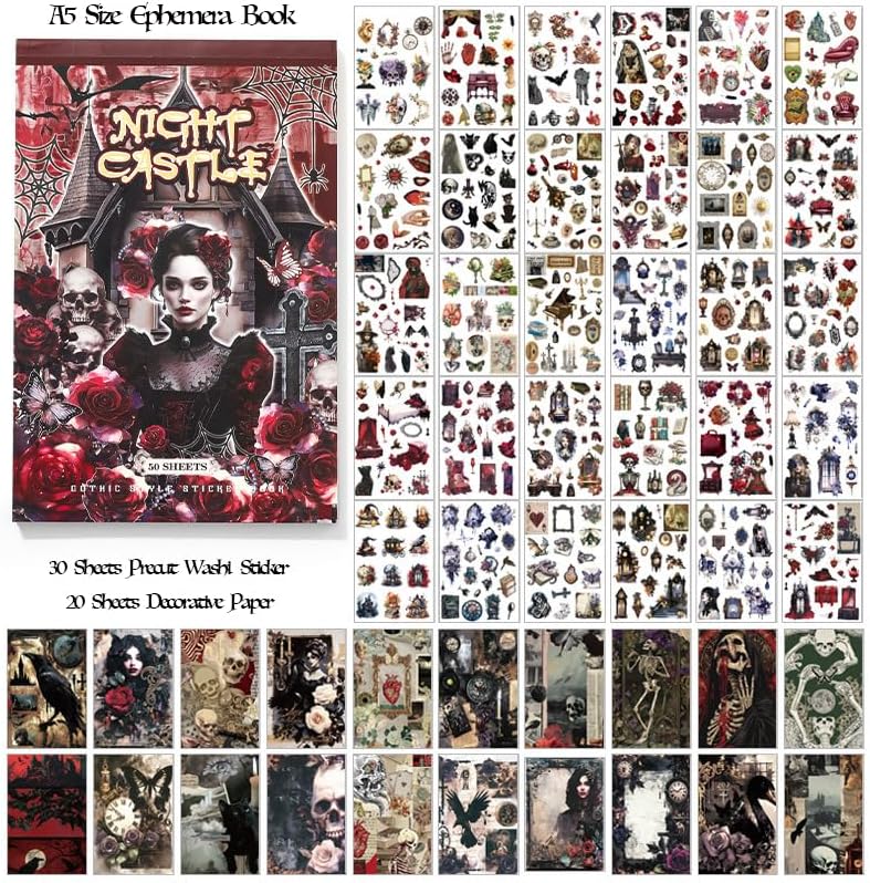 Halloween Gothic Ephemera Book, 50 Sheets Washi Stickers & Paper - Image 2
