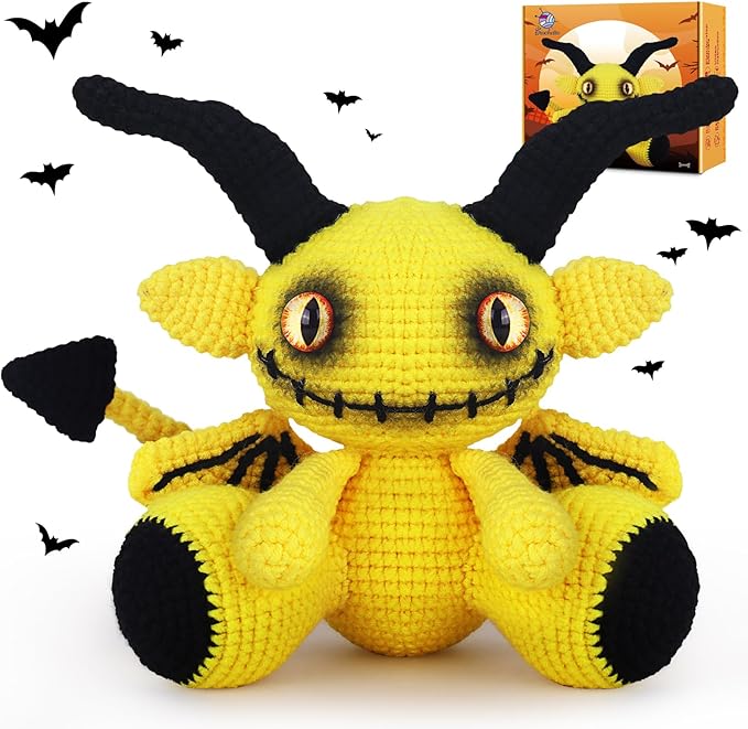 Crochetta Crochet Kit for Beginners, Amigurumi Crocheting Kits w Step-by-Step Video Tutorials, Knitting Starter Supplies for Adults Kids, Crochet Devil (40%+ Yarn)