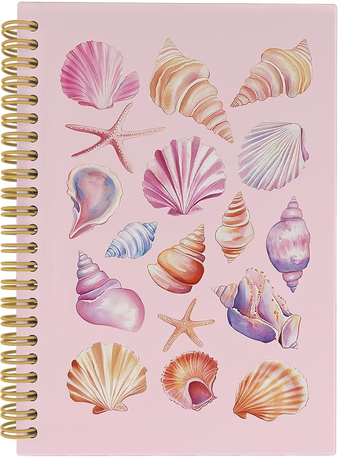 Preppy Beach Notebook, Pink Coastal Preppy Beach Seashell Aesthetic Journal Notebooks, Ocean Journal, Pink Office Supplies, Ocean Hardcover Spiral Notebook 5.5x8.3 Inch
