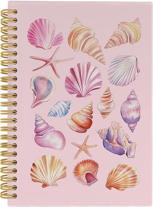 Preppy Beach Notebook, Pink Coastal Preppy Beach Seashell Aesthetic Journal Notebooks, Ocean Journal, Pink Office Supplies, Ocean Hardcover Spiral Notebook 5.5x8.3 Inch