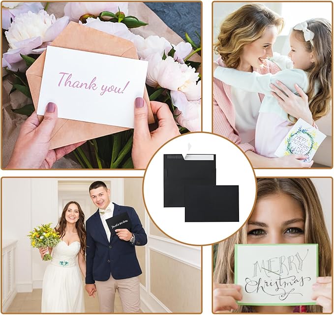Black Blank Greeting Cards and Envelopes 4 x 6 Heavyweight Flat Cardstock and A4 Envelopes Printable Self Seal 20 Packs for DIY Wedding Invitations, Birthday, Thank You Cards